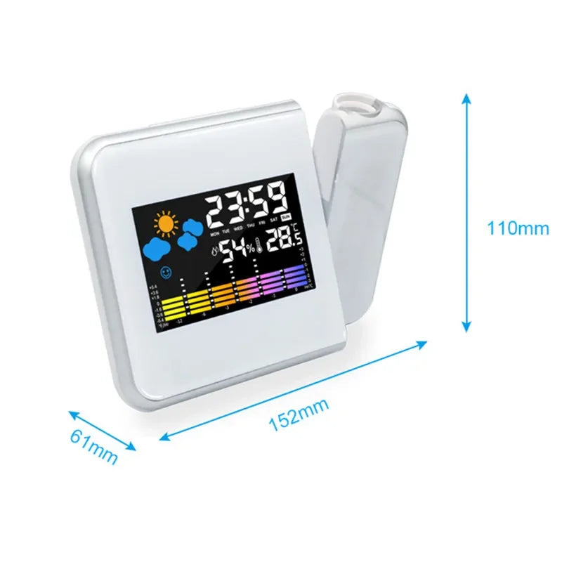 Color LCD Digital Projection Alarm Clock Temperature Thermometer Humidity Hygrometer Desk LED Time Projector Calendar