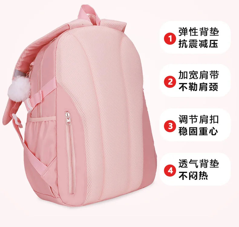 New Pink Large Capacity Spine Protection Backpack for Middle and High School Students with Hanging Accessories Girls Children's