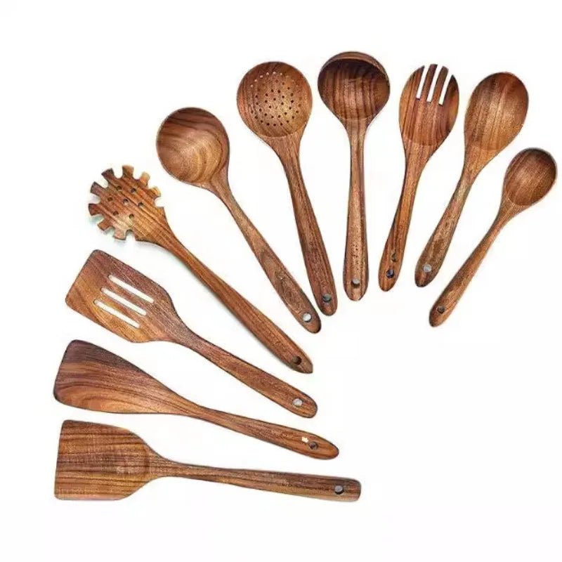 Thailand Teak Natural Wood Tableware Spoon Rice Colander Soup Skimmer Cooking Soup Spoons Scoop Kitchen Set Tool - Thrifty Delights