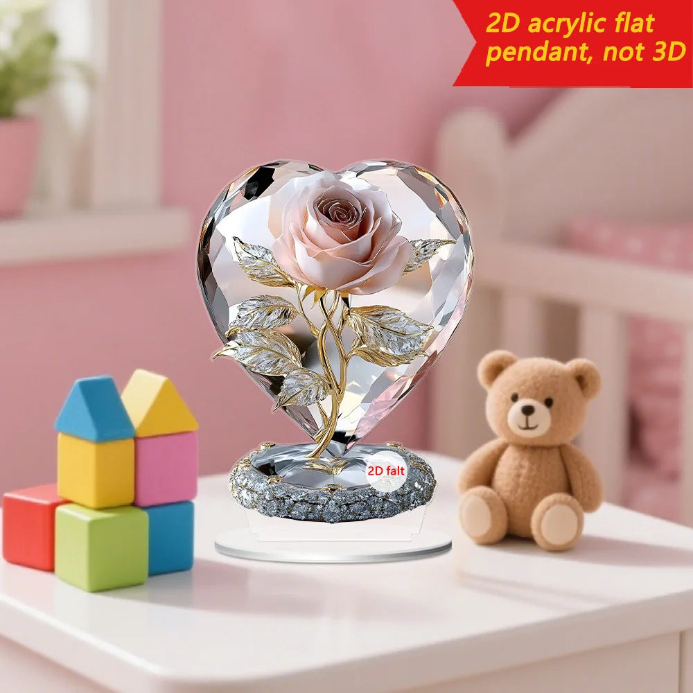 Crystal Rose Flower Figurine Glass Princess Style Dreamy Rose Flower Ornament Gift For Lady Home Table Wedding Decor