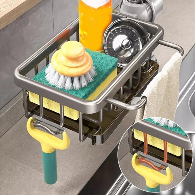 Sponge Holder Hanging Faucet Drain Rack With Hook Strong Load-bearing Kitchen Sink Organizer