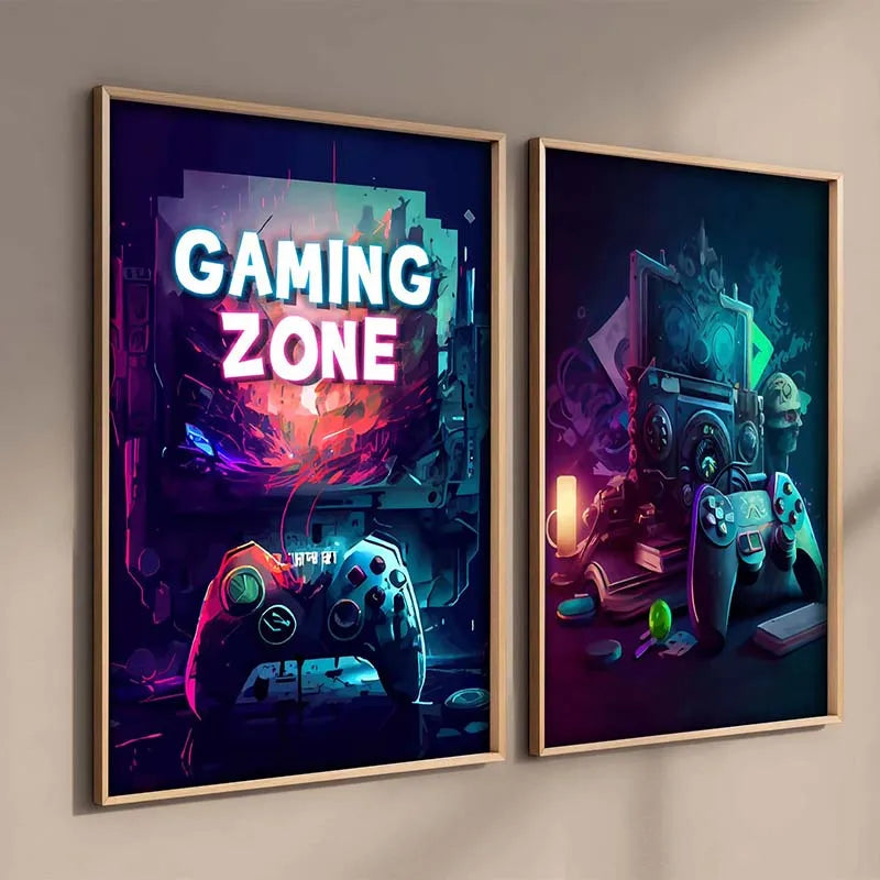 Retro Pop Punk Gaming Gamer Game Zone Poster Aesthetic Abstract Gamepad Girl Canvas Printing Wall Art Picture Kawaii Room Decor