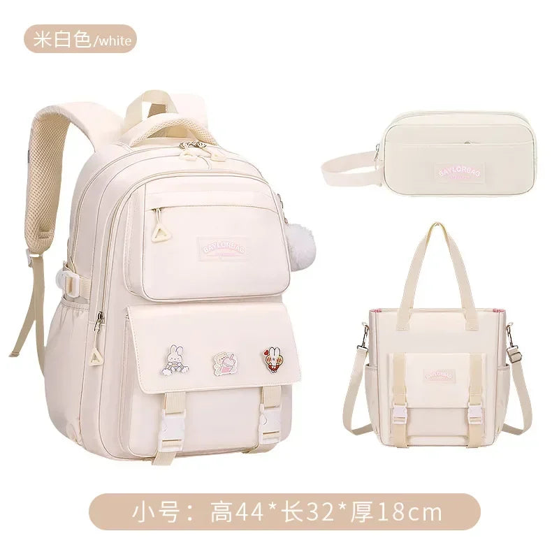 New Pink Large Capacity Spine Protection Backpack for Middle and High School Students with Hanging Accessories Girls Children's