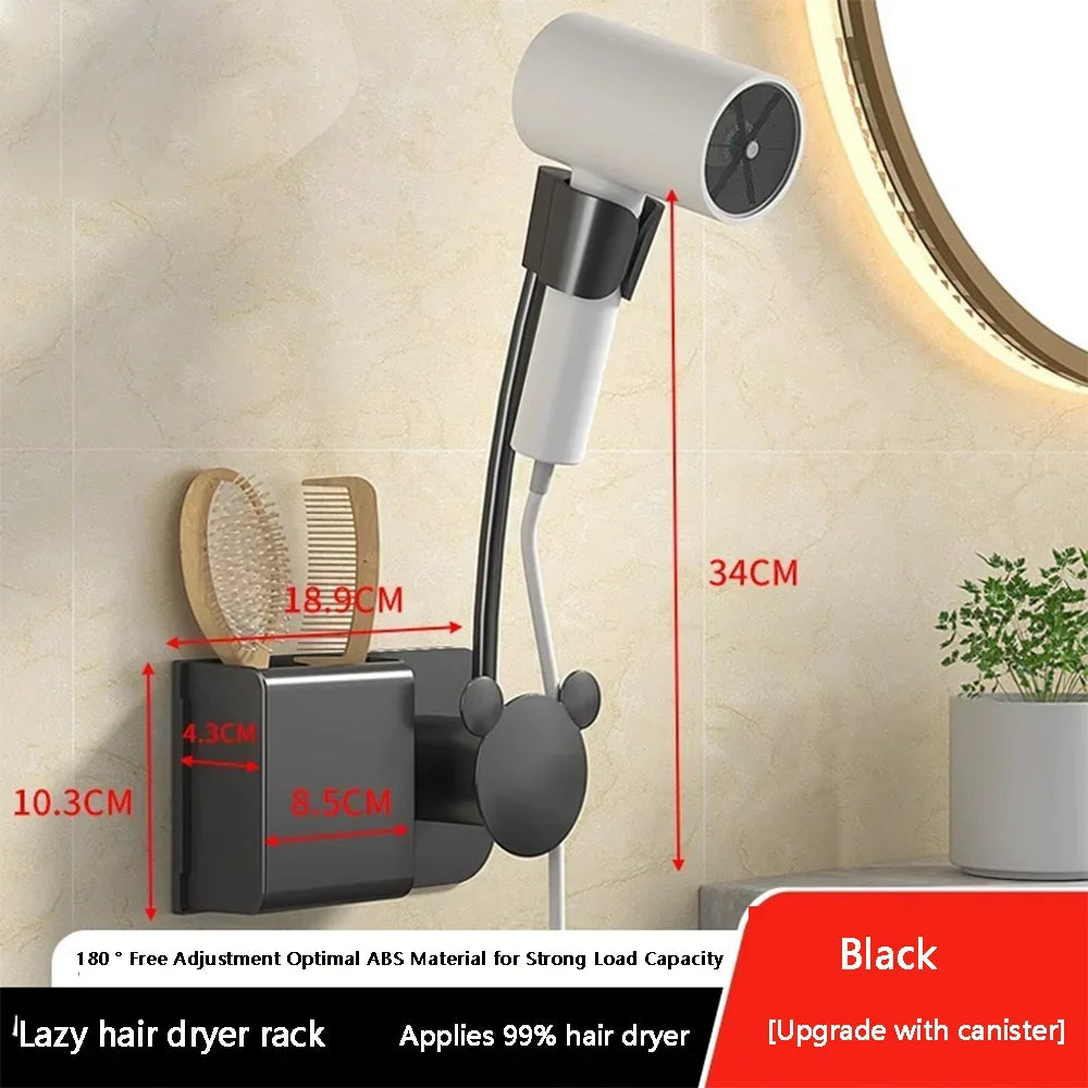 Adjustable Wall-Mounted Hair Dryer Holder – No Punching, Hands-Free Storage Rack with Universal Air Duct Design