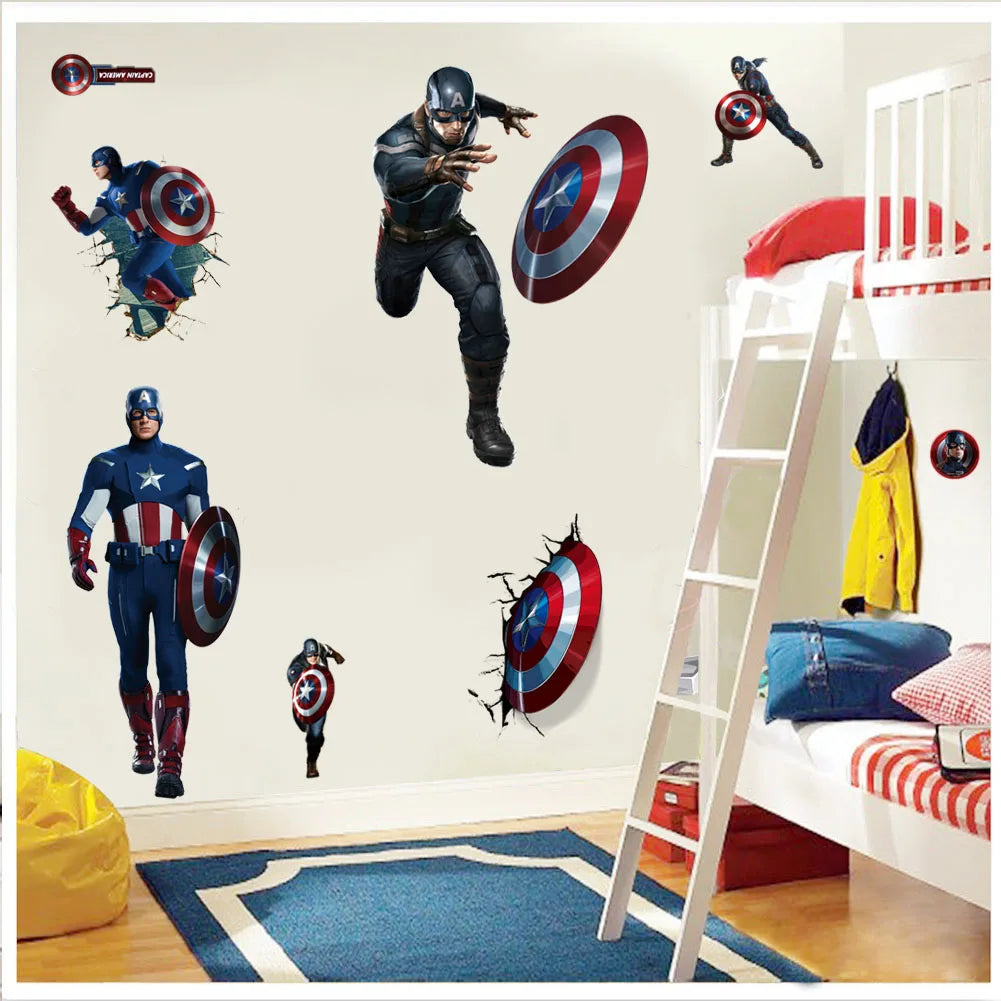 Spiderman Super Captain America Hulk Heroes Wall Stickers For Kids Room Home Bedroom PVC Decor Cartoon Movie Mural Art Decals