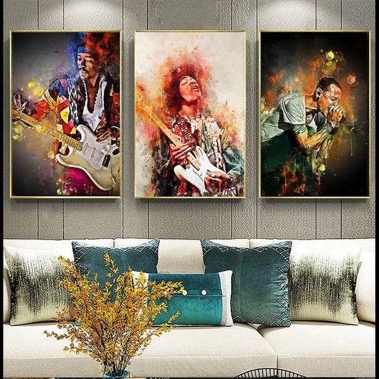 Rock & Roll Pop Art Star Canvas Wall Art | Graffiti Band Portraits & Posters for Home and Office Decor
