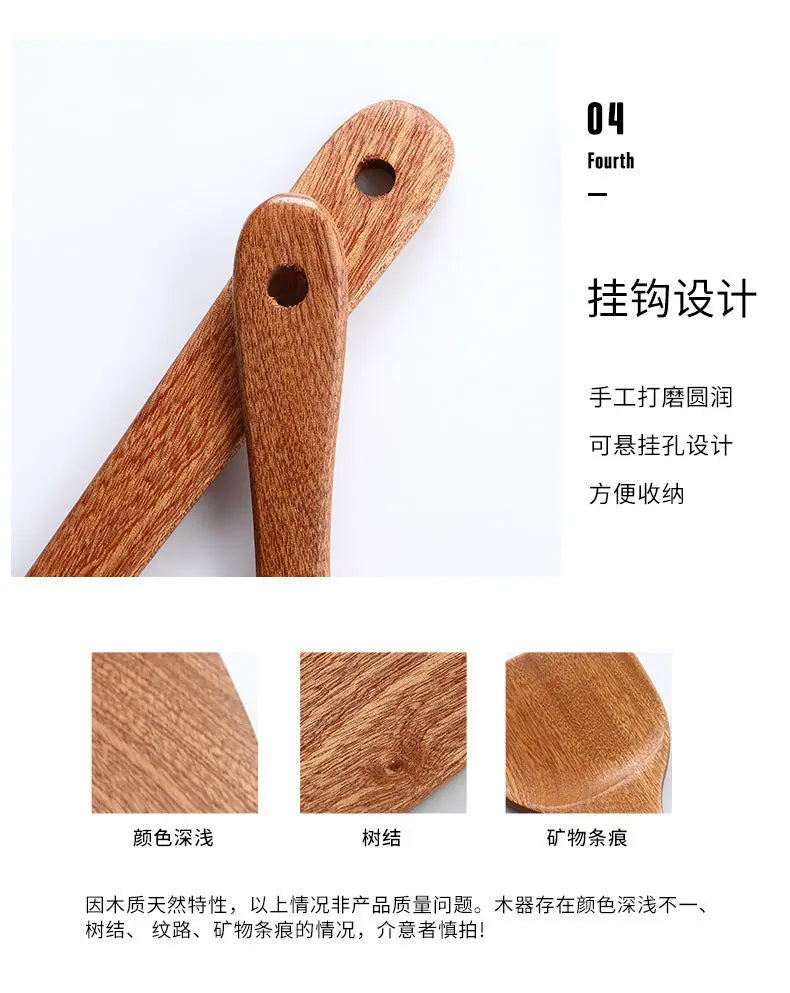 Wooden Spatula Wooden Spoon Frying Spatula Solid Wood High Temperature Resistant Soup Spoon No Paint No Wax Natural Material
