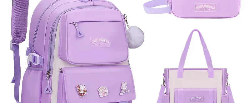 New Pink Large Capacity Spine Protection Backpack for Middle and High School Students with Hanging Accessories Girls Children's