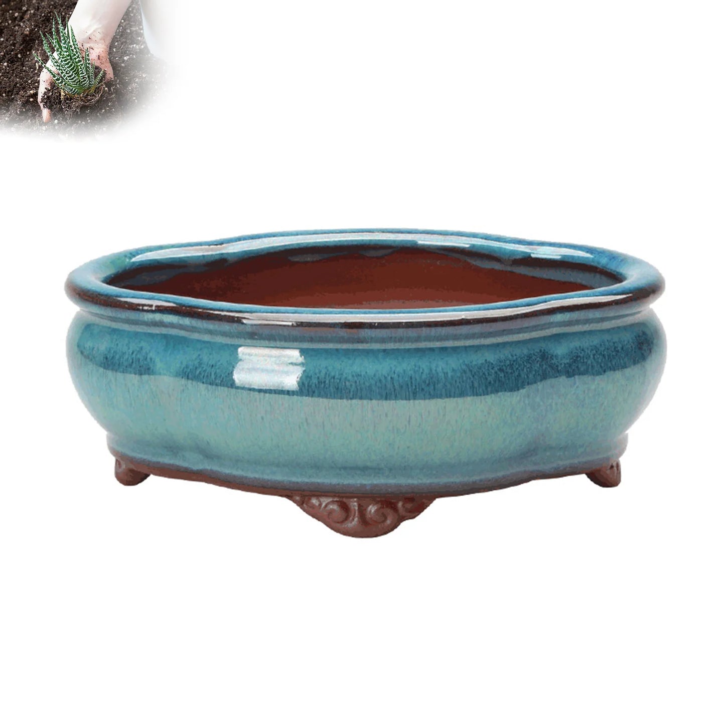 Creative Chinese Style Bonsai Flowerpot Ventilate Purple Sands Ceramic Craft Plant Pot Planter for Home Office Home Decor