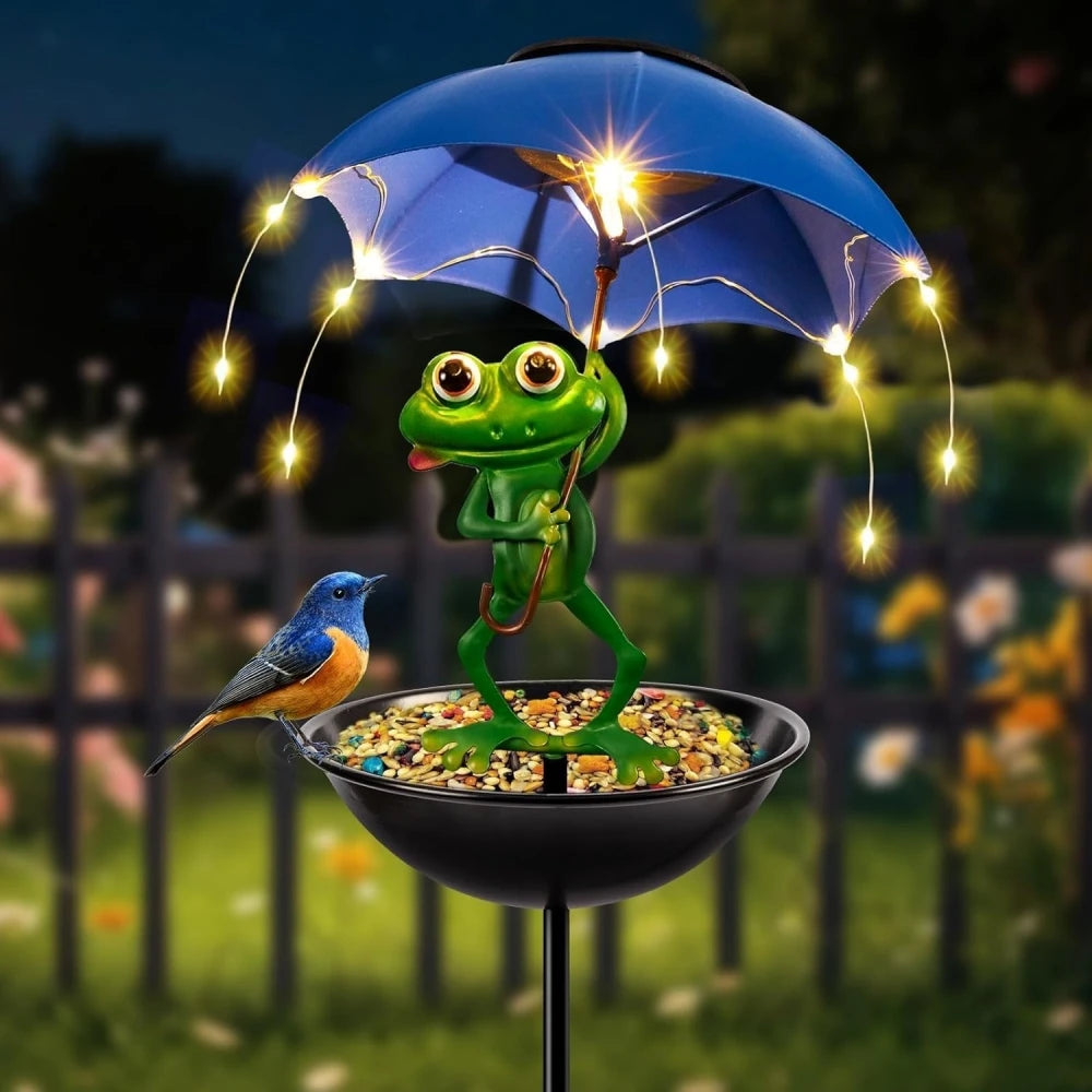 Solar Frog Garden Outdoor Lights Garden Outdoor  Bird Feeder Figurine Lights Metal Stakes Path Lawn Ornaments Decorations