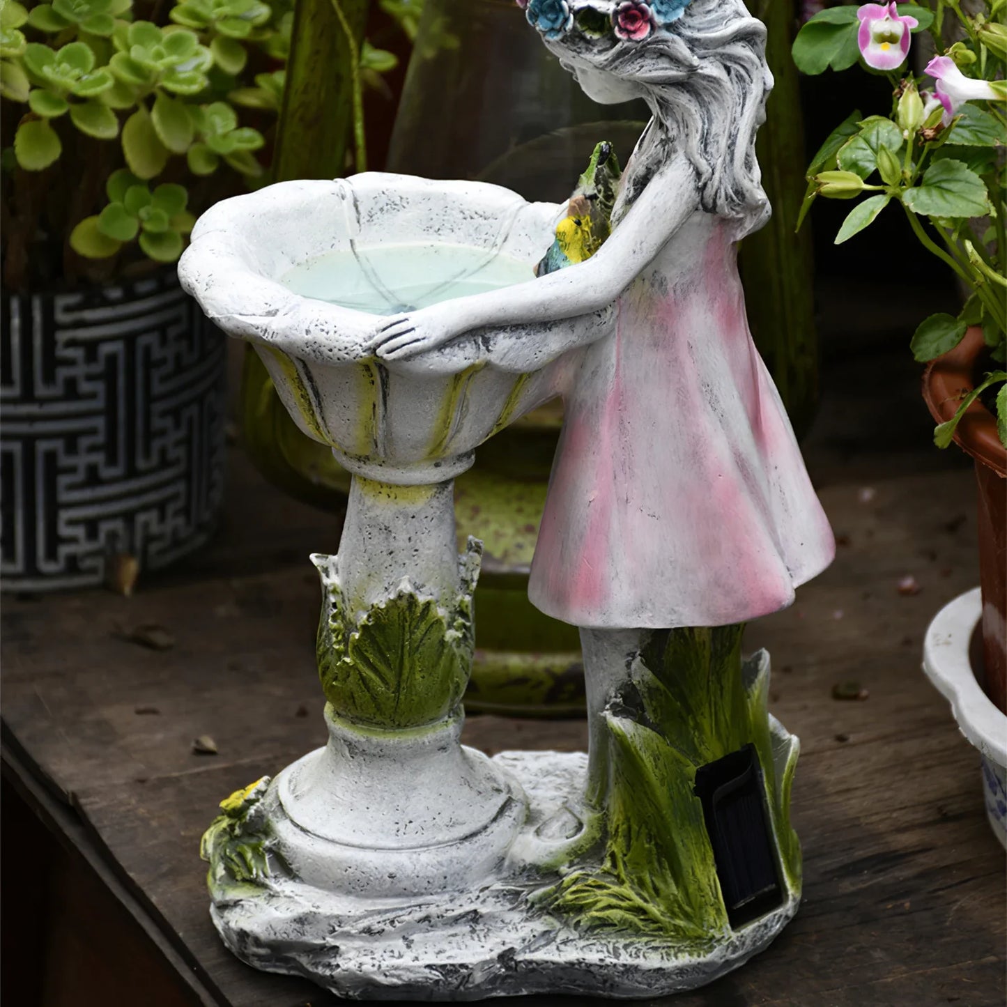 Outdoor Courtyard Garden Decoration Resin Angel Figure Sculpture Micro Landscape Decor Flower Fairy Statue Solar Light Ornament