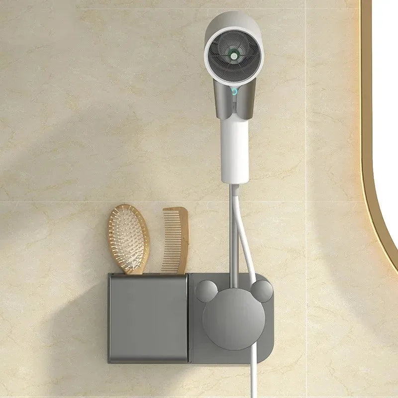Adjustable Wall-Mounted Hair Dryer Holder – No Punching, Hands-Free Storage Rack with Universal Air Duct Design