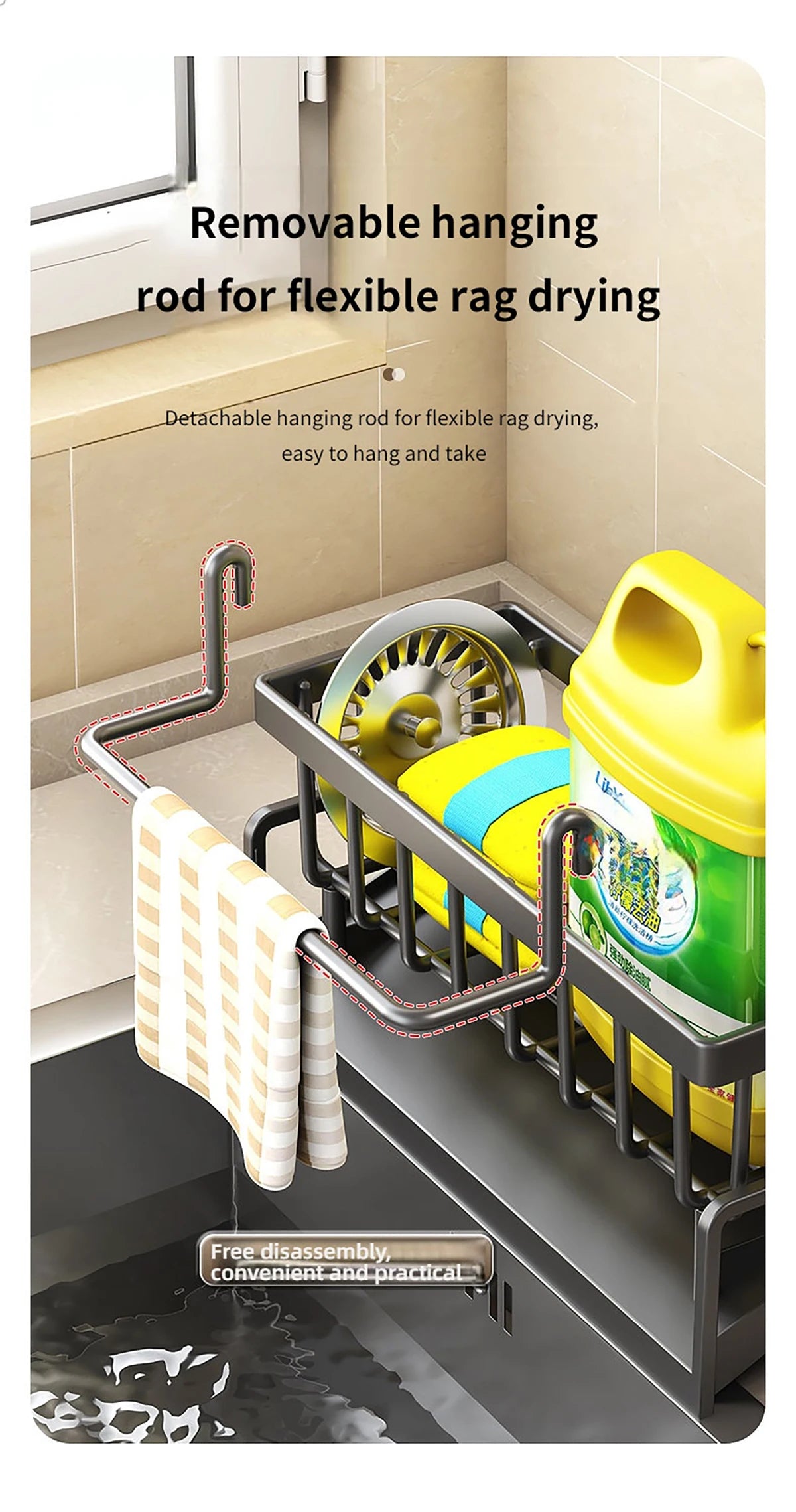 Kitchen Sink Drain Rack Organizer Sponge Storage Faucet Holder Soap Drainer Dishcloth Towel Rack Kitchen Sink Organizer