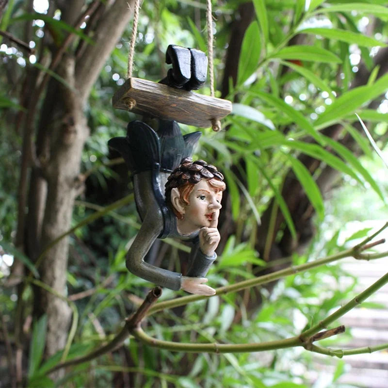 Garden Hanging Elf Ornaments Home Decor Elf Figurine for Patio Fence Yard Tree Holiday