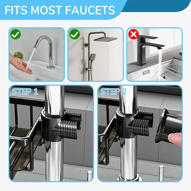 Sponge Holder Hanging Faucet Drain Rack With Hook Strong Load-bearing Kitchen Sink Organizer