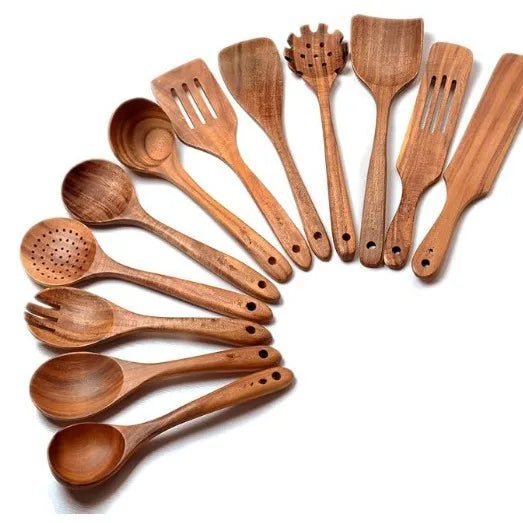 Thailand Teak Natural Wood Tableware Spoon Rice Colander Soup Skimmer Cooking Soup Spoons Scoop Kitchen Set Tool - Thrifty Delights