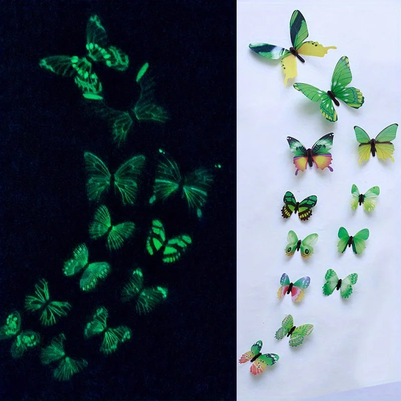 12Pcs 3D Luminous Butterfly Wall Stickers – Creative DIY Home Decor, Modern Wall Art & Gift Set