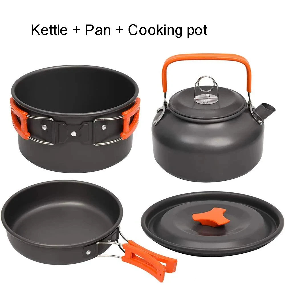 Outdoor camping cooking set aluminum lightweight outdoor camping cooking equipment pot and teapot set