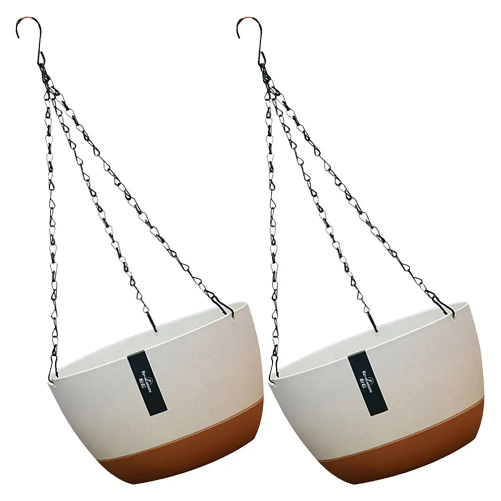 2 Sets Hanging Basket Type Flowerpot Garden Plastic Pots Outdoors Planter Chain Plants Metal Container Large Hanging Flower Pot