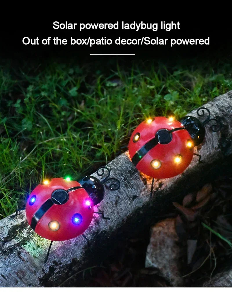 Solar Ladybug Light Outdoor Waterproof LED Garden Decor Wall Hanging Lawn Pathway Landscape Lighting for Yard Patio Statue