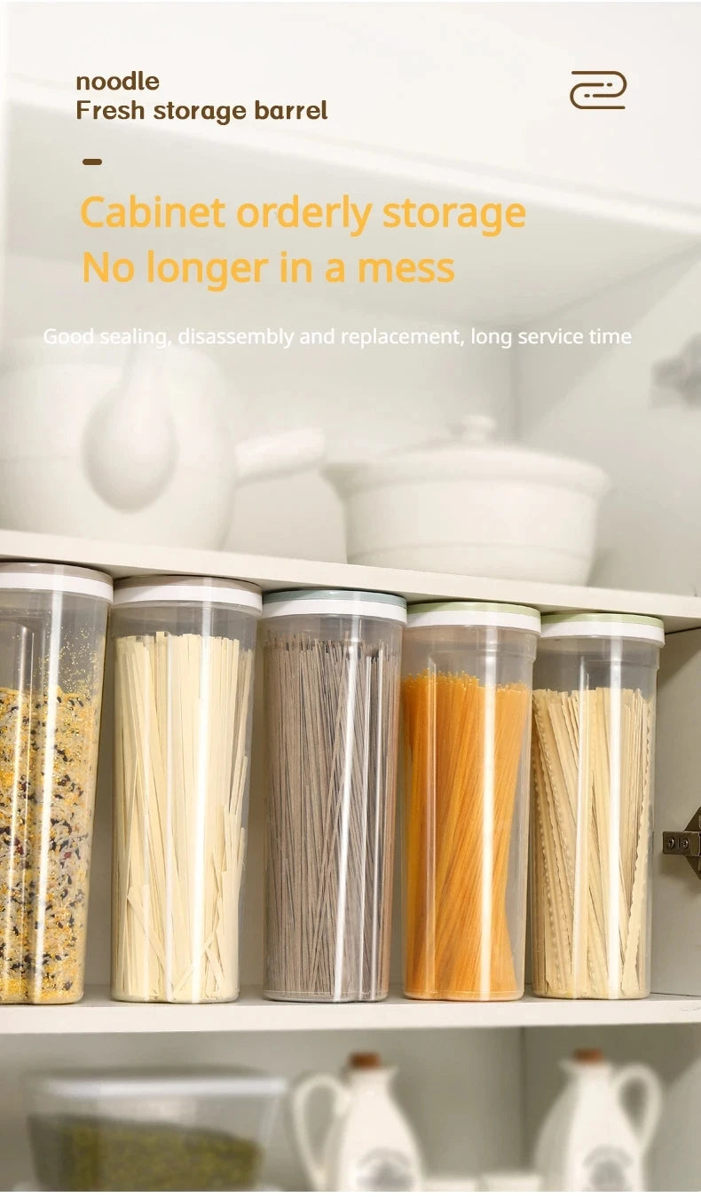 Noodle Jar Food Storage Containers Grain Locking Lid Flour Visualization Cylindrical Cover Kitchen Can Refrigerator Organizer
