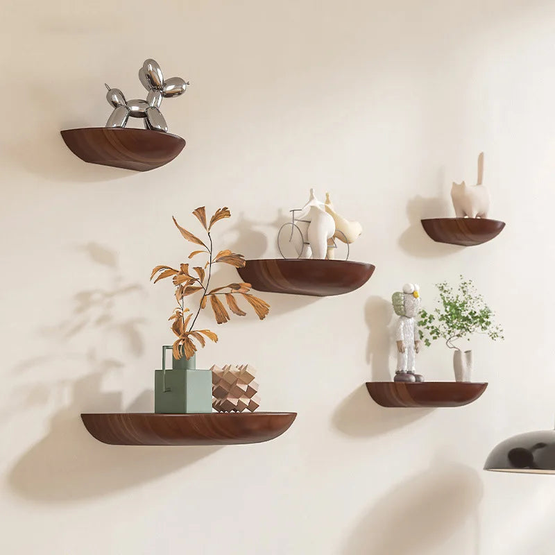 Solid Wooden Semicircle Wall Shelves – Decorative Floating Racks for Entryway, Bedroom, Kitchen & Storage Organization