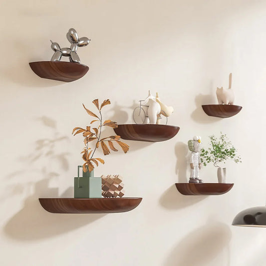 Solid Wooden Semicircle Wall Shelves – Decorative Floating Racks for Entryway, Bedroom, Kitchen & Storage Organization
