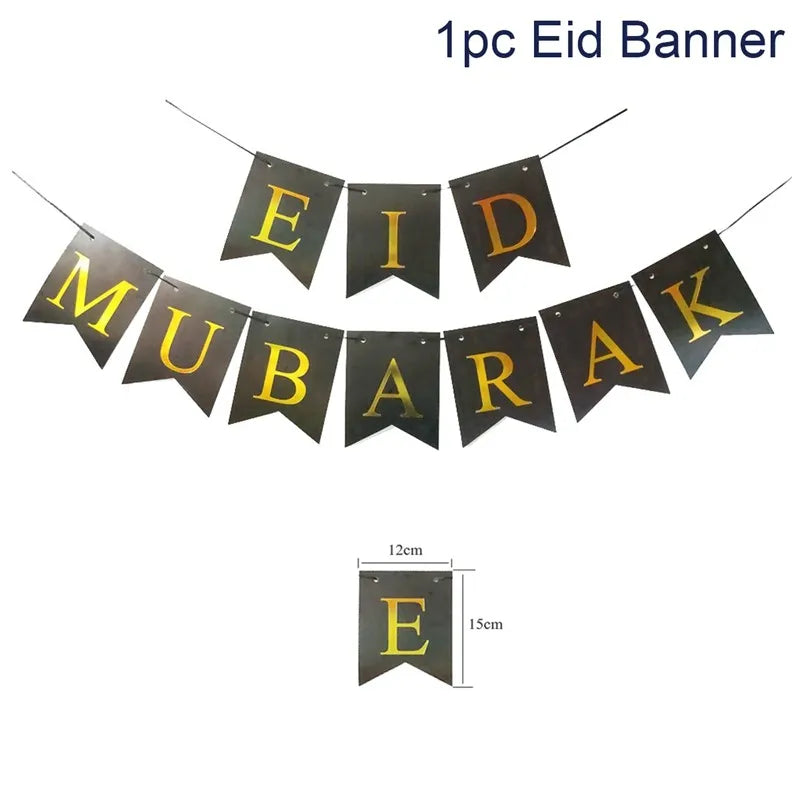 Eid Mubarak Banner Bunting Balloons Plates Tablecloth Kareem Ramadan Decoration For Home 2025 Muslim Islamic Party Supplies