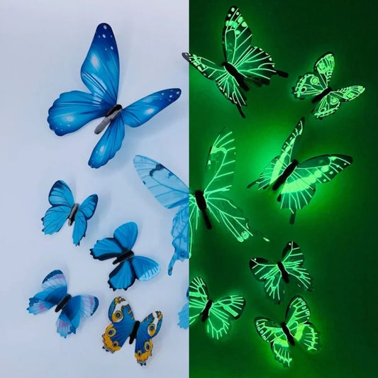 12Pcs 3D Luminous Butterfly Wall Stickers – Creative DIY Home Decor, Modern Wall Art & Gift Set