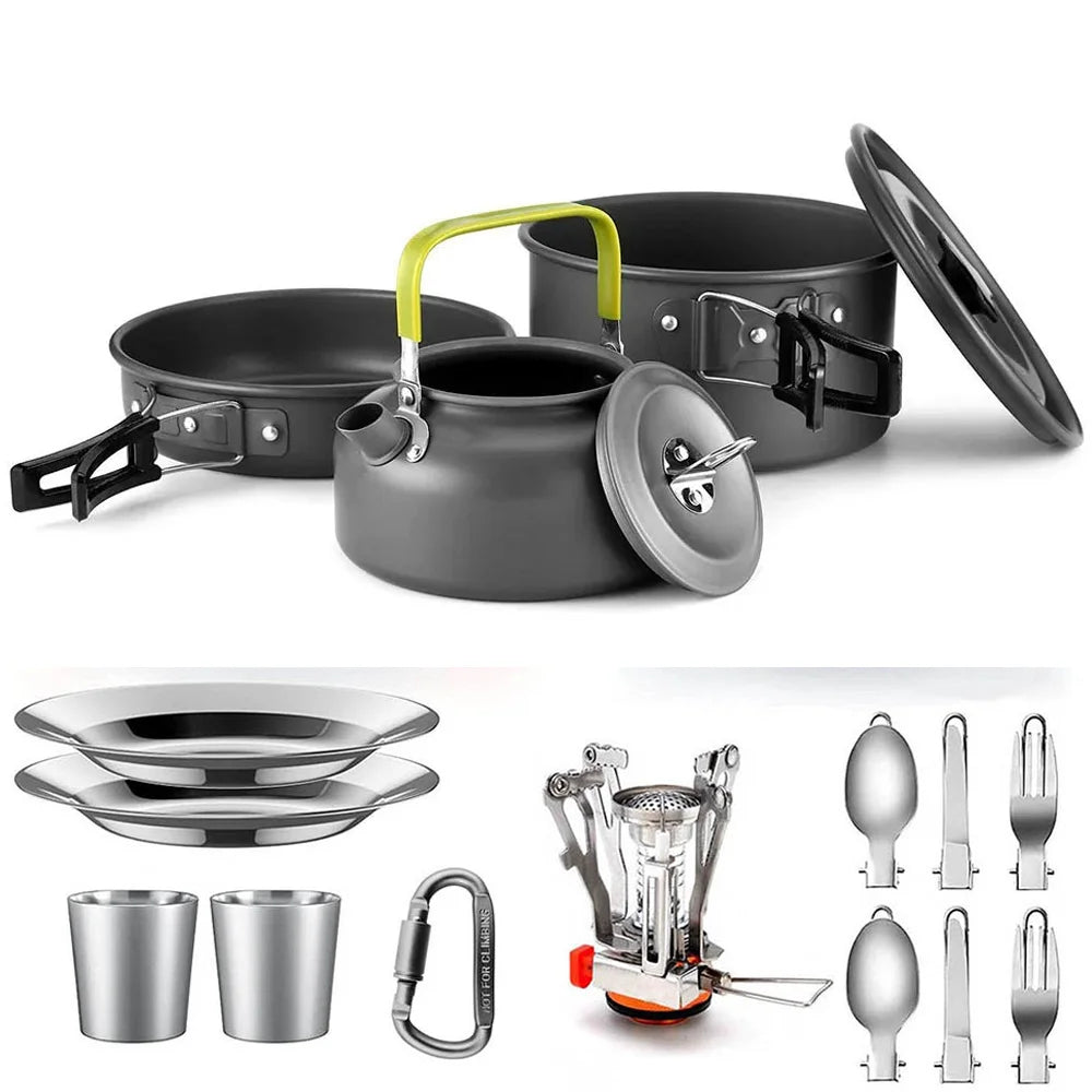 Outdoor camping cooking set aluminum lightweight outdoor camping cooking equipment pot and teapot set - Thrifty Delights