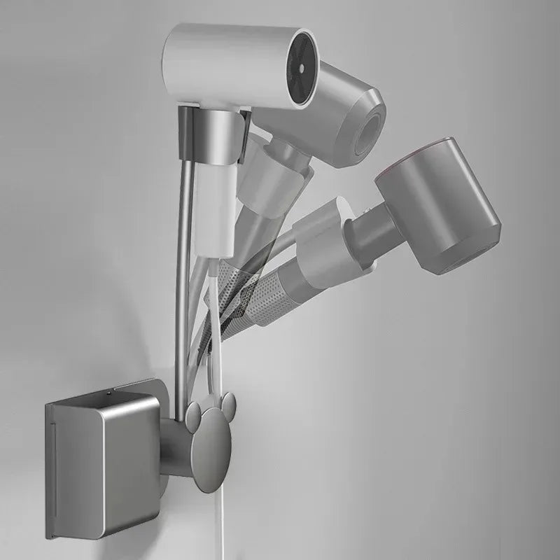Adjustable Wall-Mounted Hair Dryer Holder – No Punching, Hands-Free Storage Rack with Universal Air Duct Design