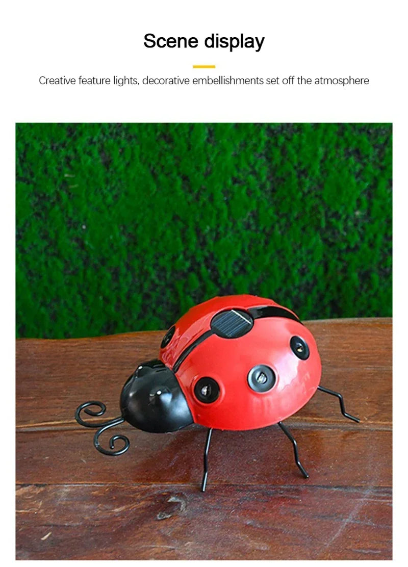 Solar Ladybug Light Outdoor Waterproof LED Garden Decor Wall Hanging Lawn Pathway Landscape Lighting for Yard Patio Statue