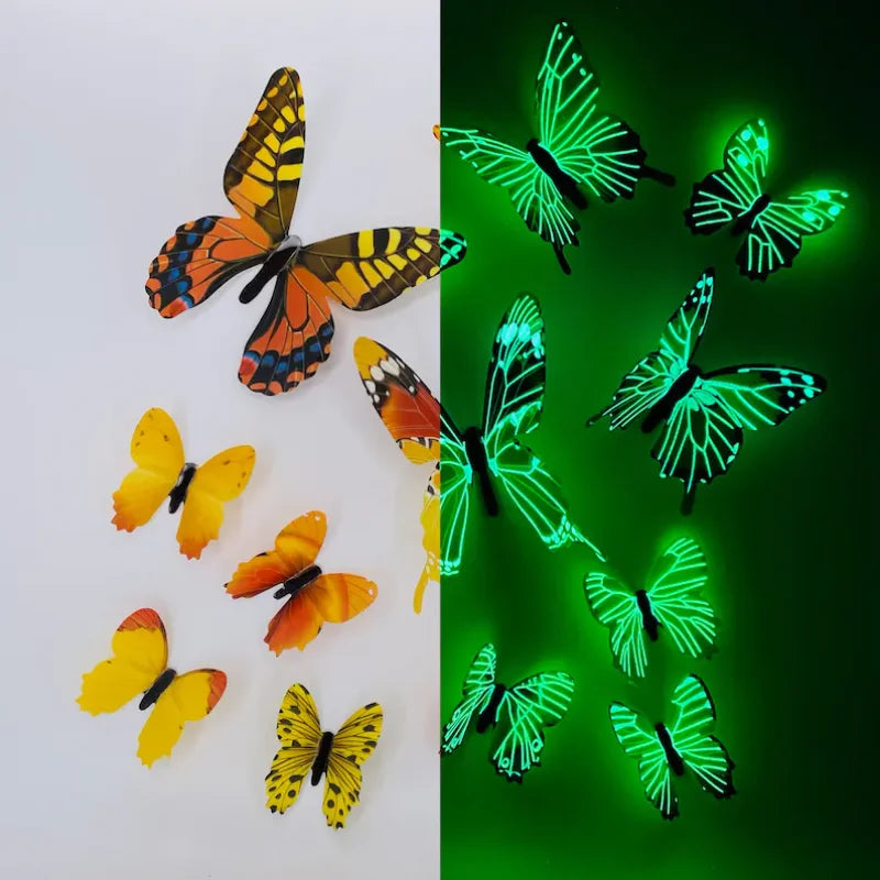12Pcs 3D Luminous Butterfly Wall Stickers – Creative DIY Home Decor, Modern Wall Art & Gift Set