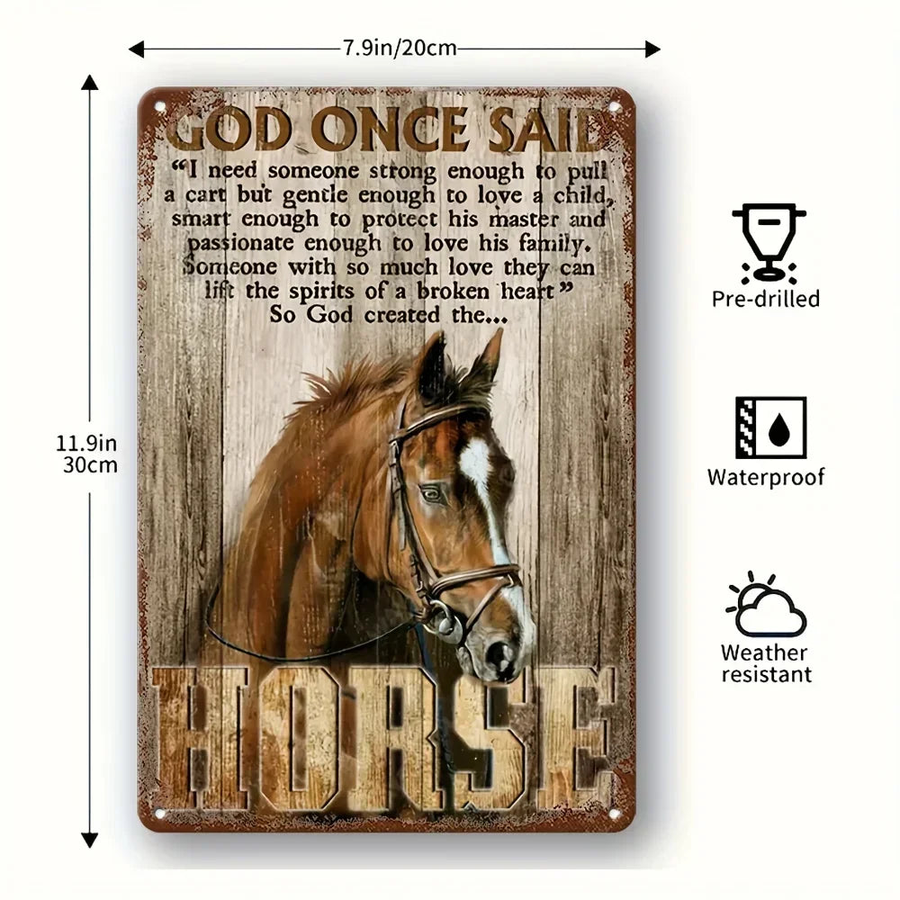 Superior "God Created Horses" Charming Sign: Constructed from Retro Metal, It's a Prime Wall Decor Item for Bars, Homes&Beyond