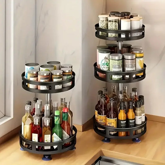 Multi-purpose 360° Rotating Storage Box Space-saving Non-slip Countertop Kitchen Storage Tableware Cosmetics Spice Storage Box