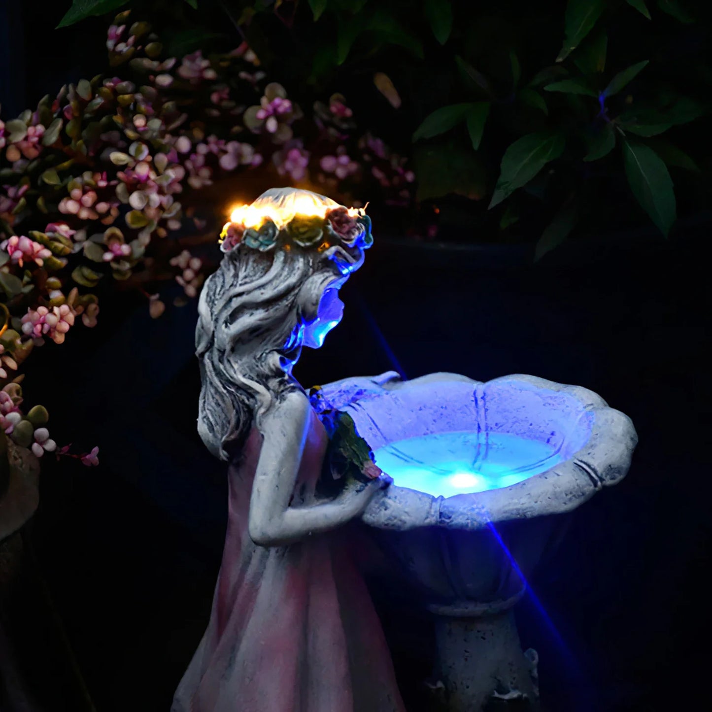 Outdoor Courtyard Garden Decoration Resin Angel Figure Sculpture Micro Landscape Decor Flower Fairy Statue Solar Light Ornament