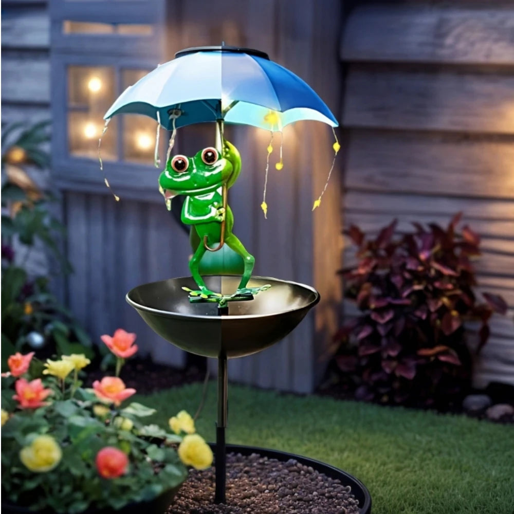 Solar Frog Garden Outdoor Lights Garden Outdoor  Bird Feeder Figurine Lights Metal Stakes Path Lawn Ornaments Decorations