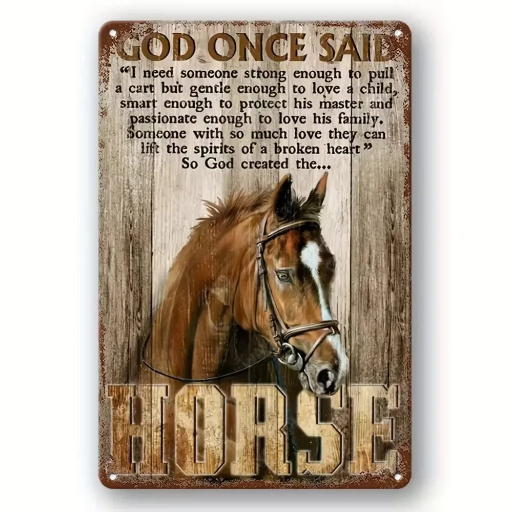 Superior "God Created Horses" Charming Sign: Constructed from Retro Metal, It's a Prime Wall Decor Item for Bars, Homes&Beyond