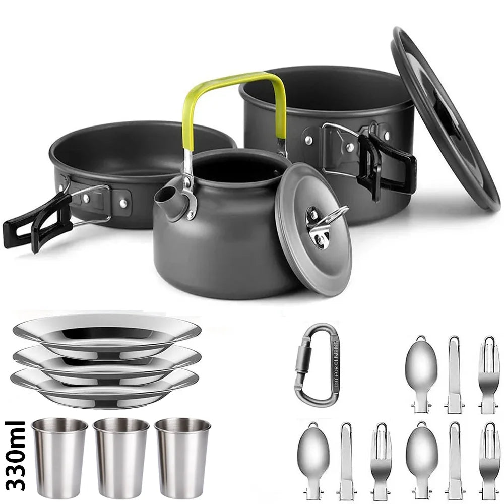 Outdoor camping cooking set aluminum lightweight outdoor camping cooking equipment pot and teapot set