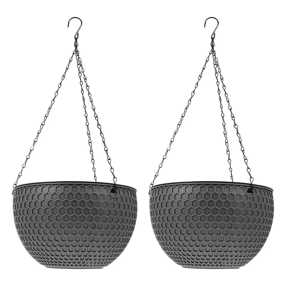 2 Sets Hanging Basket Type Flowerpot Garden Plastic Pots Outdoors Planter Chain Plants Metal Container Large Hanging Flower Pot