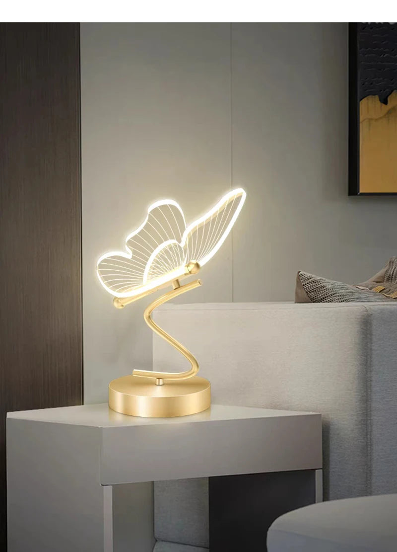 Nordic Butterfly Table Lamp USB Indoor Lighting Switch Button Home Decor Bedroom Bedside Living Room Dinner LED Desk Lamps