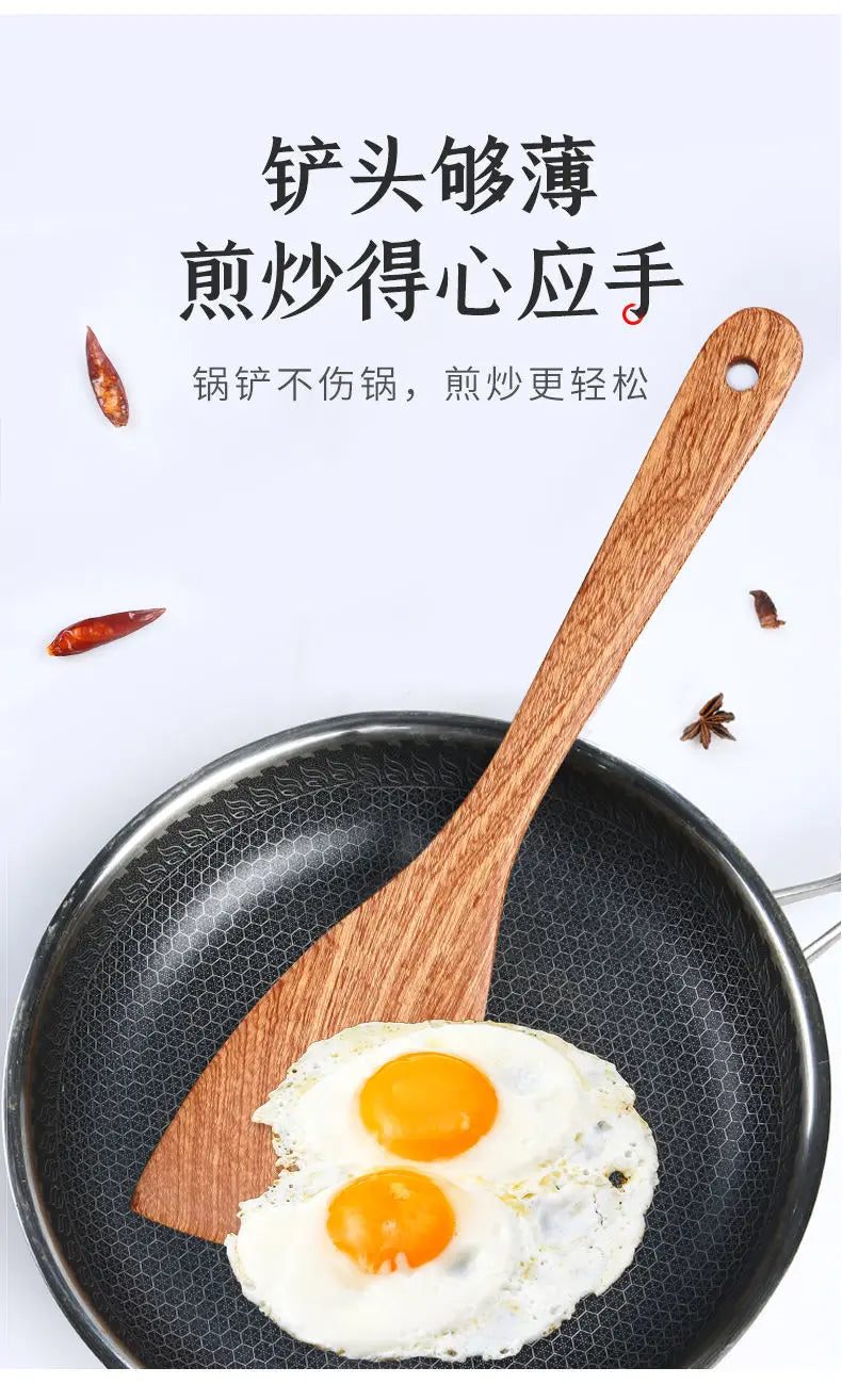 Wooden Spatula Wooden Spoon Frying Spatula Solid Wood High Temperature Resistant Soup Spoon No Paint No Wax Natural Material