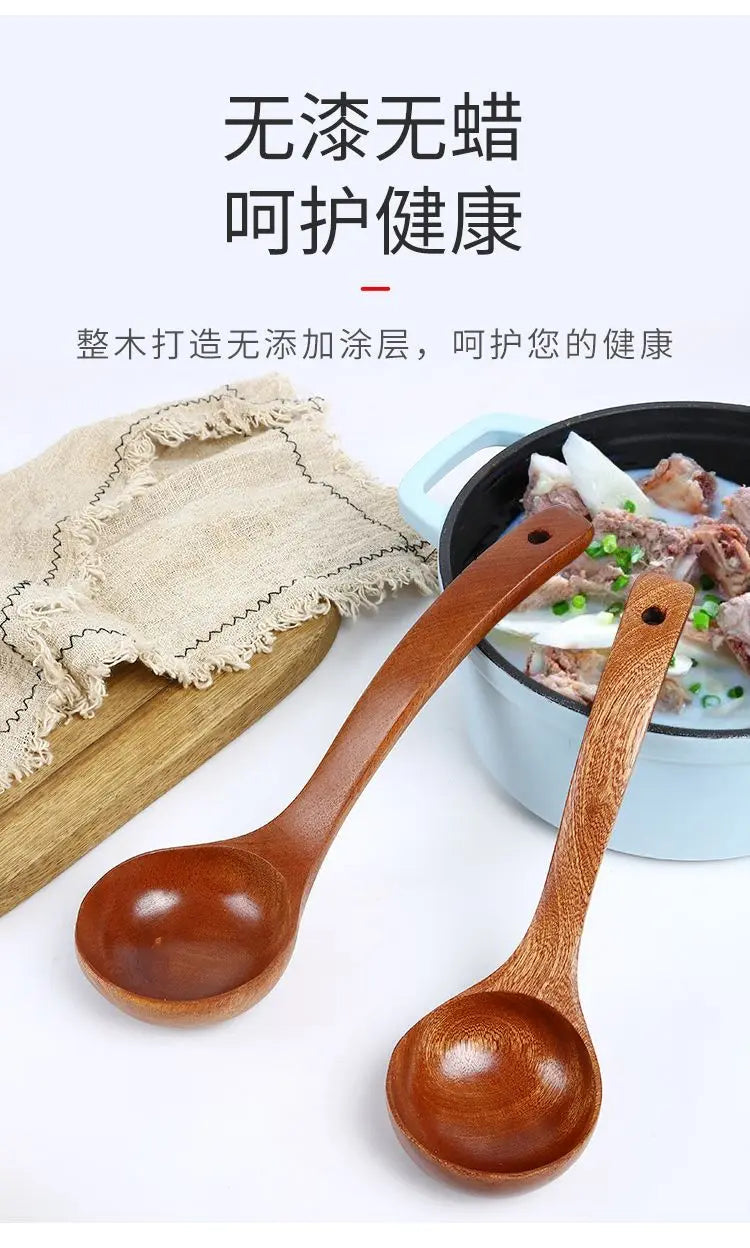 Wooden Spatula Wooden Spoon Frying Spatula Solid Wood High Temperature Resistant Soup Spoon No Paint No Wax Natural Material