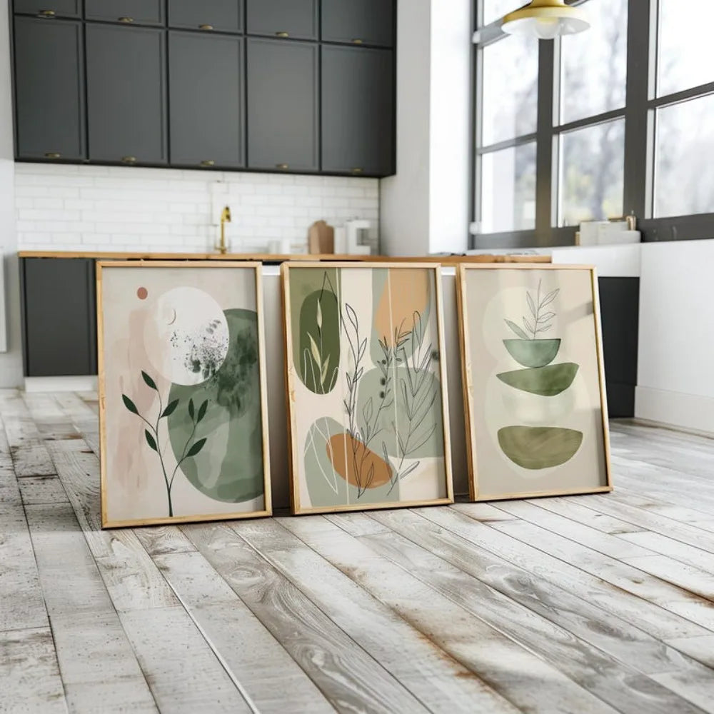 Boho Botanical Wall Art Set – 3 Minimalist Floral Prints in Earthy Tones for Modern Home Décor
