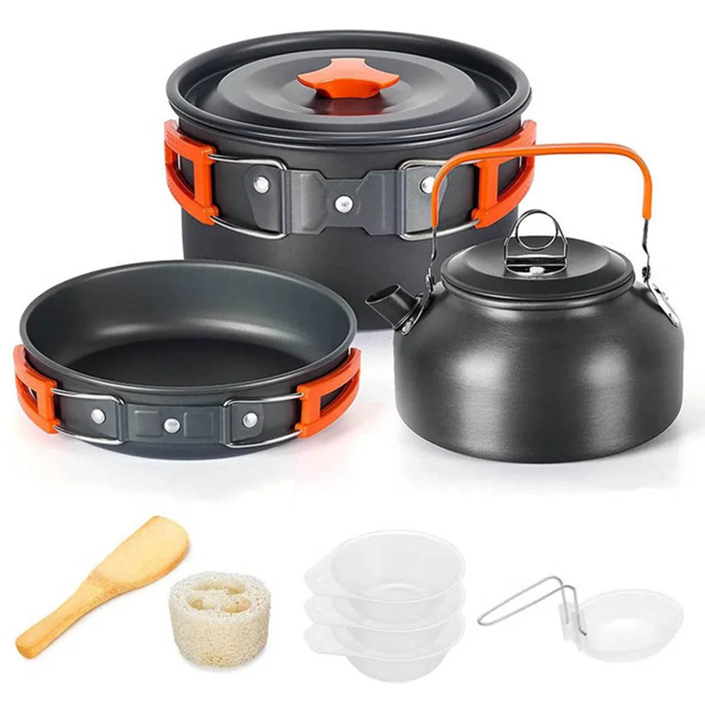 Outdoor camping cooking set aluminum lightweight outdoor camping cooking equipment pot and teapot set