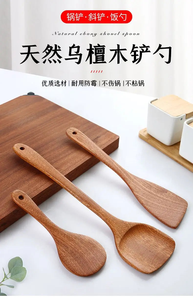 Wooden Spatula Wooden Spoon Frying Spatula Solid Wood High Temperature Resistant Soup Spoon No Paint No Wax Natural Material