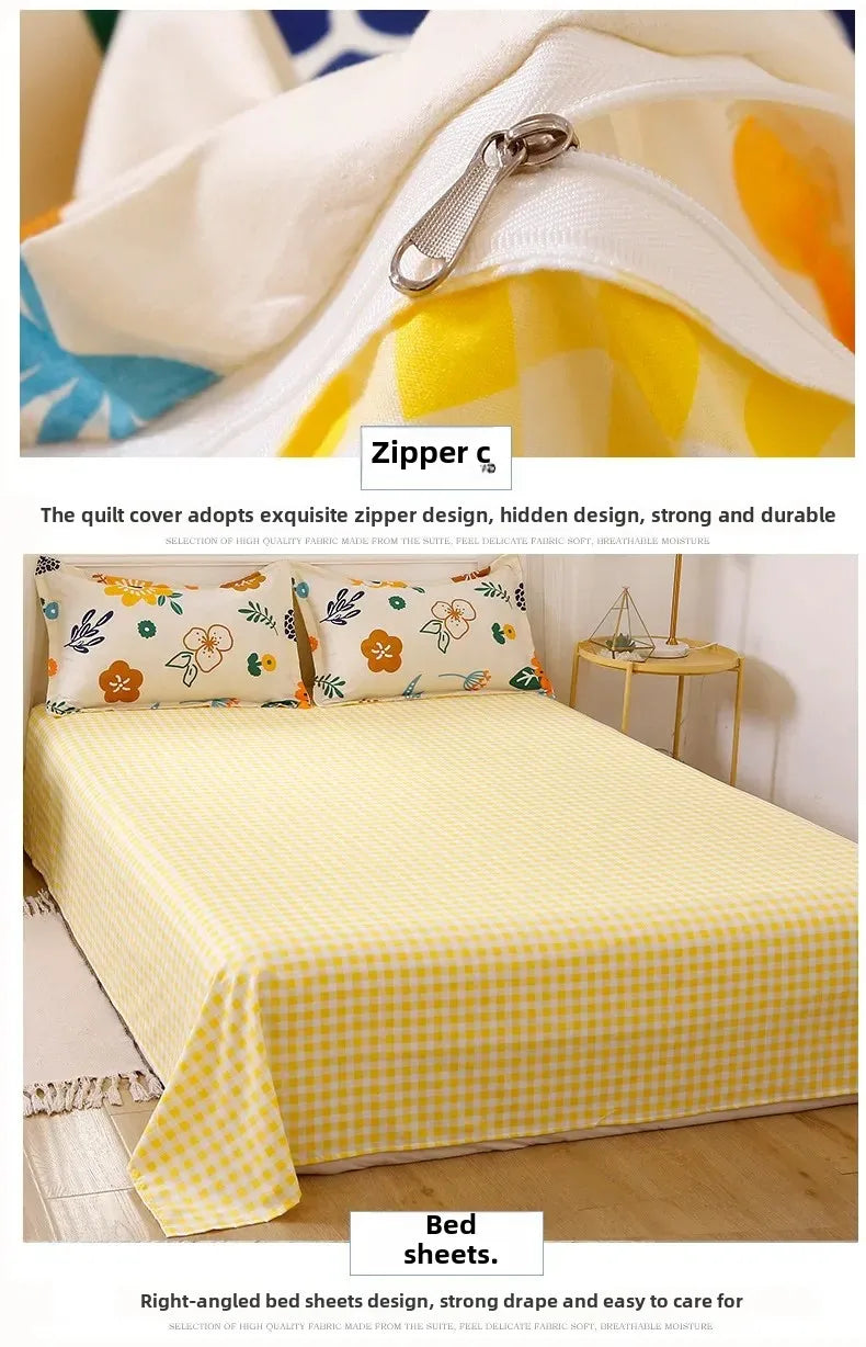New Comfortable Soft Skin-friendly Cotton Aloe Vera Cotton Four-piece Set Active Cotton Bedding Sheet Quilt Cover