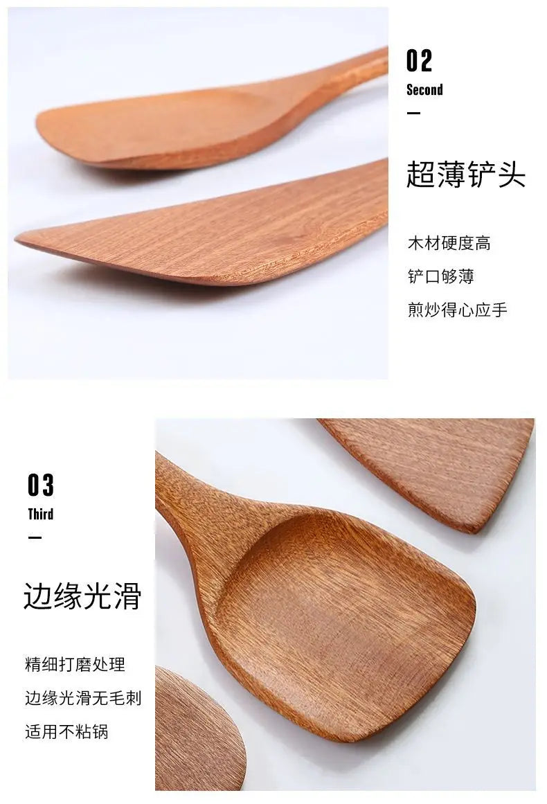 Wooden Spatula Wooden Spoon Frying Spatula Solid Wood High Temperature Resistant Soup Spoon No Paint No Wax Natural Material