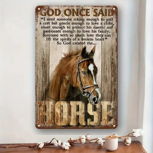 Superior "God Created Horses" Charming Sign: Constructed from Retro Metal, It's a Prime Wall Decor Item for Bars, Homes&Beyond
