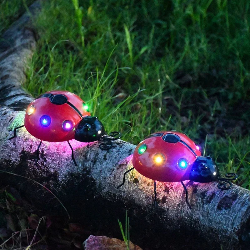 Solar Ladybug Light Outdoor Waterproof LED Garden Decor Wall Hanging Lawn Pathway Landscape Lighting for Yard Patio Statue
